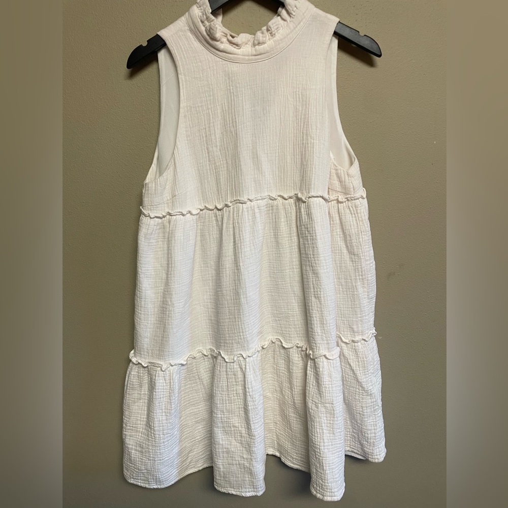 Pomander Place White Lightweight 100% Cotton Gauze Halter Flowy  Summer Dress